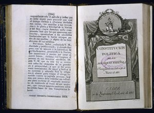 CONSTITUCION POLITICA DE LA MONARQUIA ESPAÑOLA PROMULGADA EN CADIZ EL 19/3/1812-DOBLE PAGINA