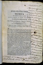 CONSTITUCION SECRETA QUE TENIAN FORMADAS LAS CORTES CONTRA LA SOBERANIA FERNANDO VII-1814
MADRID,