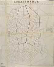 PLANO DEL ANTEPROYECTO DE LA DISTRIBUCION DE LAS AGUAS EN EL INTERIOR DE MADRID(CANAL ISABEL