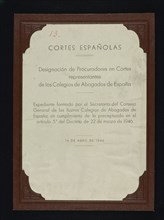CORTES ESPAÑOLAS-DESIGNAC DE PROCURADORES EN CORTES REPRESENTANTES DEL COLEG ABOGADOS