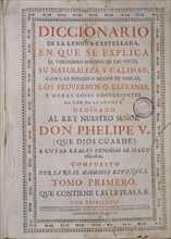 PORTADA DEL DICCIONARIO DE LA LENGUA CASTELLANA- IMPRESO POR F. DEL HIERRO- 1726
MADRID, ACADEMIA