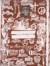 OCAMPO MANUEL 1965-
HEAVY METAL PINS SATAN WORSHIPS- 1998- VINILO/COLLAGE
MADRID, GALERIA SOLEDAD