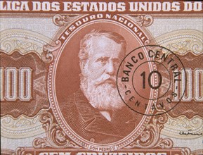 PEDRO II 1825-91 EMPERADOR DE BRASIL EN UN BILLETE DE CIEN CRUZEIROS BRASILEÑOS- ANVERSO