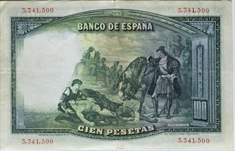 BILLETE DE CIEN PESETAS DEL BANCO DE ESPAÑA - AÑOS 30 - REVERSO