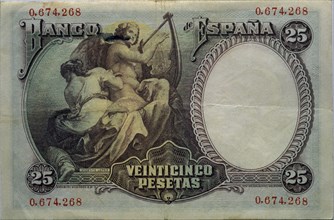 BILLETE DE VEINTICINCO PESETAS DEL BANCO DE ESPAÑA - 1931 - REVERSO