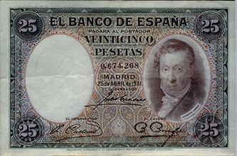 BILLETE DE VEINTICINCO PESETAS DEL BANCO DE ESPAÑA - 1931 - ANVERSO