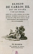 CABARRUS FRANCISCO
ELOGIO DE CARLOS III REY DE ESPAÑA Y DE LAS INDIAS- 1759
MADRID,