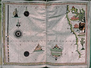 VAZ DOURADO FERNAO 1520/80
MAPA DE LA COSTA DEL PACIFICO - AMERICA DEL SUR - ATLAS PORTULANO -