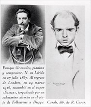 PAU CASALS (1876/1973) DIBUJADO POR RAMON CASAS Y ENRIQUE GRANADOS(1867/1916)-COMPOSITORES