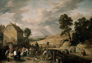 TENIERS II DAVID EL JOVEN 1610/90
DANZA DE CAMPESINOS DELANTE DE UNA POSADA - S XVII - O/L -