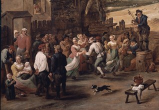 TENIERS II DAVID EL JOVEN 1610/90
DANZA DE CAMPESINOS DELANTE DE UNA POSADA - (DET) - S XVII - O/L