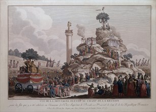 MONTAÑA DEL CAMPO DE LA REUNION PARA LA FIESTA DEL SER SUPREMO - JULIO 1794 - GRABADO S XIX
PARIS,