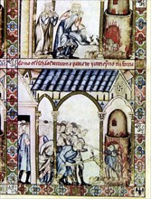 Chrétiens jetant un père juif dans un four de verre
13e siècle