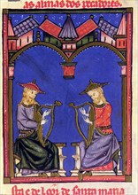 ALFONSO X EL SABIO 1221/84
D-M.B.I.2-CANTIGA DE STA MARIA Nº380-F341R-CODICE DE LOS MUSICOS-ARPAS