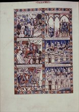 ALFONSO X EL SABIO 1221/84
MTI1-CANTIGA STA MARIA Nº165-F221V-LA VIRGEN DEFIENDE UNA VILLA QUE SE