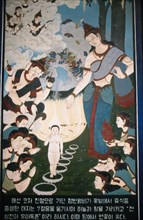 Old Korean painting or thanka depicting the young Buddha