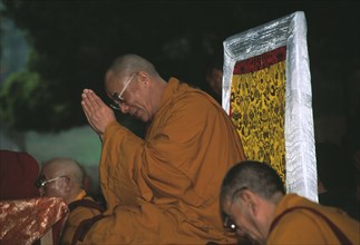 Le Dalai Lama lors d'une session de prière à Bodhgaya, en Inde
