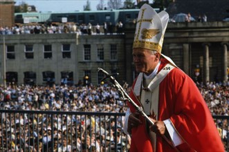 Le pape Jean Paul II, lors d'une visite à Liverpool en Grande-Bretagne en 1980