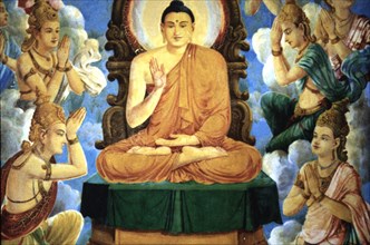 Life of Buddha, sermon to the goddesses in heaven