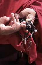Moine tibétain effectuant le Mudra, le geste du don parfait