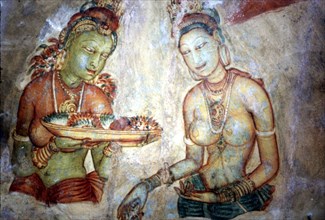 Fresque représentant les "demoiselles de Sigiriya", Sri Lanka (5e siècle)