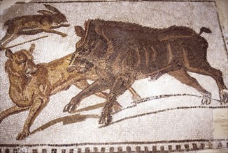 Roman mosaic, Dogs chasing a wild boar