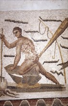 Roman mosaic, Spearing octopus