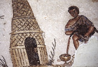 Roman mosaic, Beekeeper collecting honey