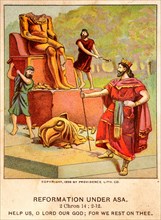 Bible card art with the destruction of the idols.