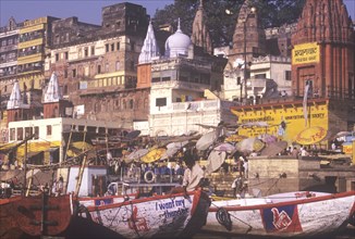 Ghats at Varanasi, sacred Hindu site on the Ganges India