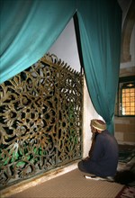 Hala Sultan mosque shrine with Muslim praying Larnaca Cyprus