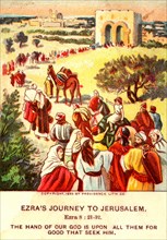 Bible card art `Ezra`s journey to Jerusalem`