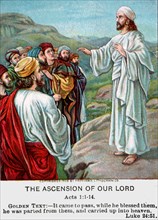 Ascension artwork old bible lesson card Acts 1:14
