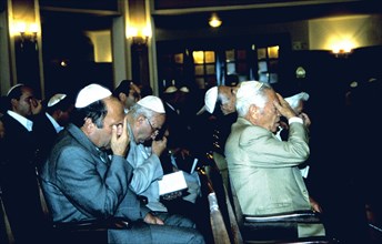Male Jews worship in the Neve Shalom synagogue in Istanbul Turkey
