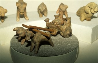 Figurines unearthed at Mohenjodaro ruined Indus valley city in Pakistan