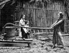 Moulin à riz - Viêt Nam. 19e siècle