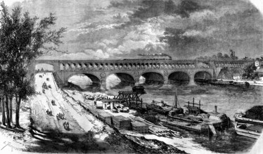 Vue générale du pont-viaduc du Point-du-Jour. 19e siècle