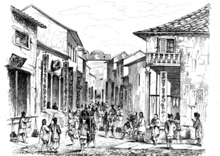 Une rue de CANTON en 1834, Chine