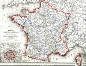 FRANCE, géographie, carte de 1843