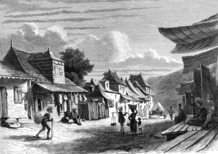 Une rue du camp Malabar à PORT- LOUIS-1863
