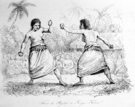 Scène de lutte, Ïles TONGA (Océanie)