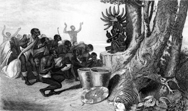 Nègres adorant un Fétiche ( Afrique )