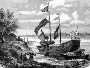 Chinese Army ship in front of Tan Gouan, China.Desing by Th. Weber
1873                      Le