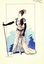 Theatrical costume for the play " The Gossip " in the Paris Universal Exhibition of 1889. Design by