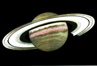 Planet Saturn and its rings. Observed and drew on December 30th, 1874 by L. TROUVELOT  ( Book " The
