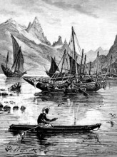 The Red sea ( Egypt side ) 3 Travellers from XIXth century, by Jules Verne.
Design by Leon Benett.