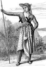 Warrior from Java.Artwork by Jules Verne " Travellers in the XIXth century " 1880