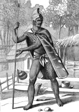 A royal officer in the Sandwich islands. Artwork by Jules Verne " Les voyageurs du XIX siecle "