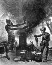 Préparation du caoutchouc au Brésil