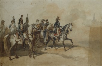 Charlet, Bonaparte à cheval au Caire, avec son Etat-Major